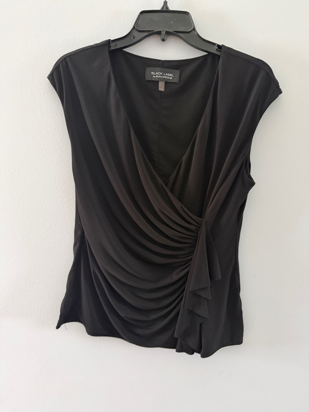 Black Label Black Draped Ruffle Cap-Sleeve Blouse
